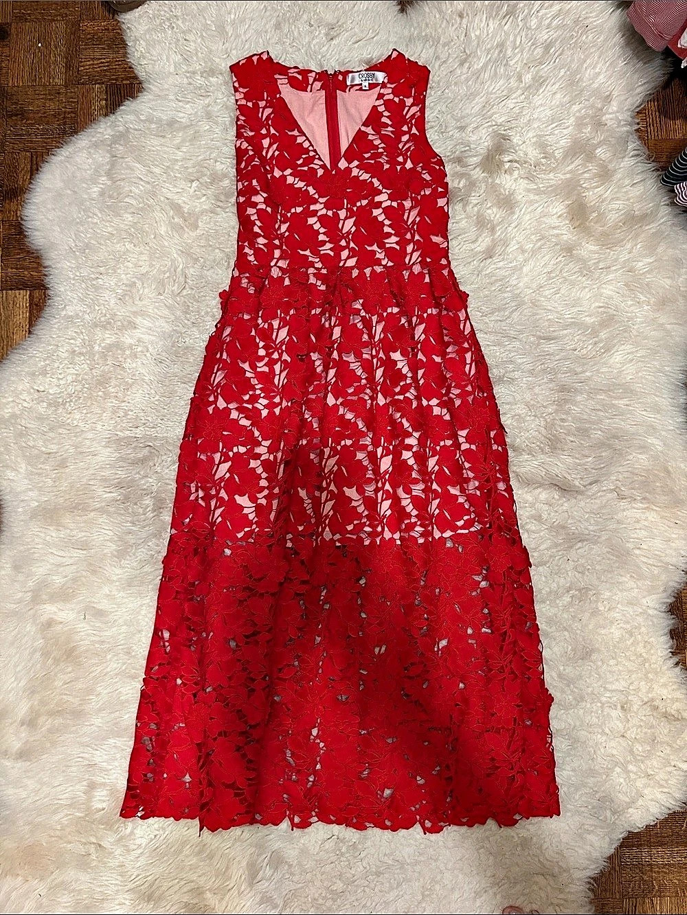 Crosby Floral Lace Midi Dress in Red Size Small Like New